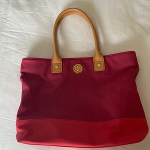 Colorblock leather tote bag